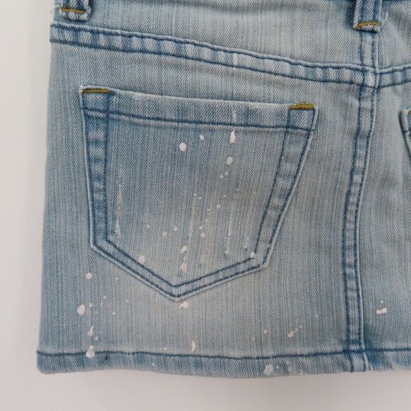 Refuge Juniors 1 Light Blue Distressed Paint Splatter Denim Jean Mini Skirt Y2K - Picture 6 of 11
